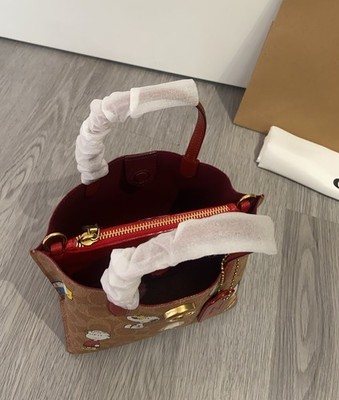 Coach X PEANUTS Willow Tote Bag 18 In Signature Canvas CBF74 Brown