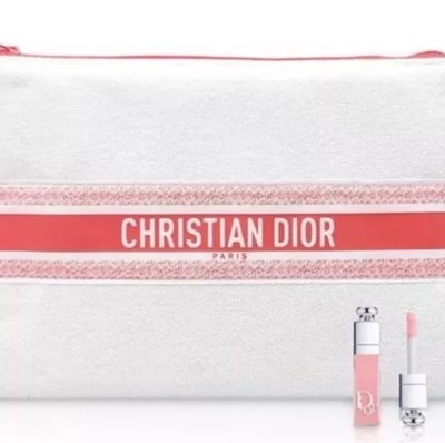 Dior Addict Mini Lip Maximizer 001 & White Coral Makeup Pouch /Wristlet Gift Set