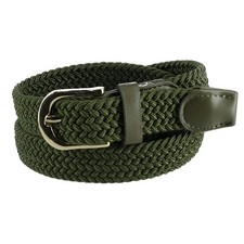 CTM Women's Elastic Braided Stretch Belt with Gold Buckle 1 Inch Olive Medium