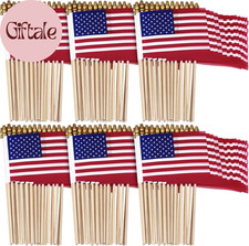 150 Pcs Small American Flags on Stick, 8 X 12 Inch Mini US Flags Wooden Stick Bu