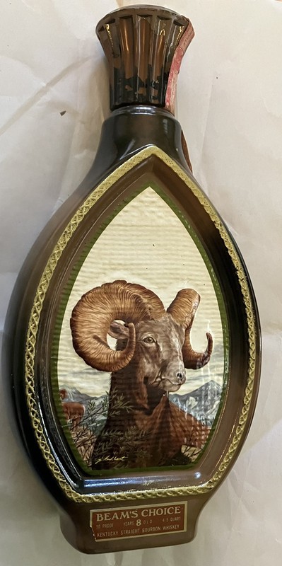 Vintage 1976 Jim Beam’s Choice Kentucky Bourbon Big Horn Sheep Empty Bottle 