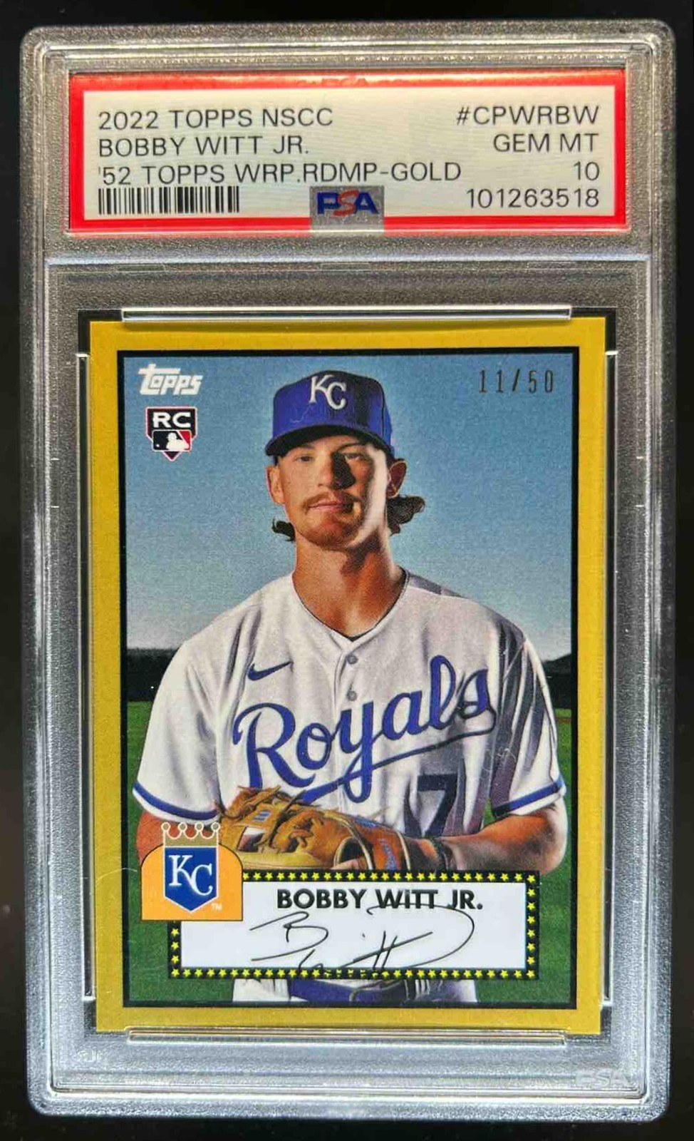 2022 Topps NSCC Bobby Witt Jr Gold '52 RC #/50 PSA 10 GEM MINT Royals