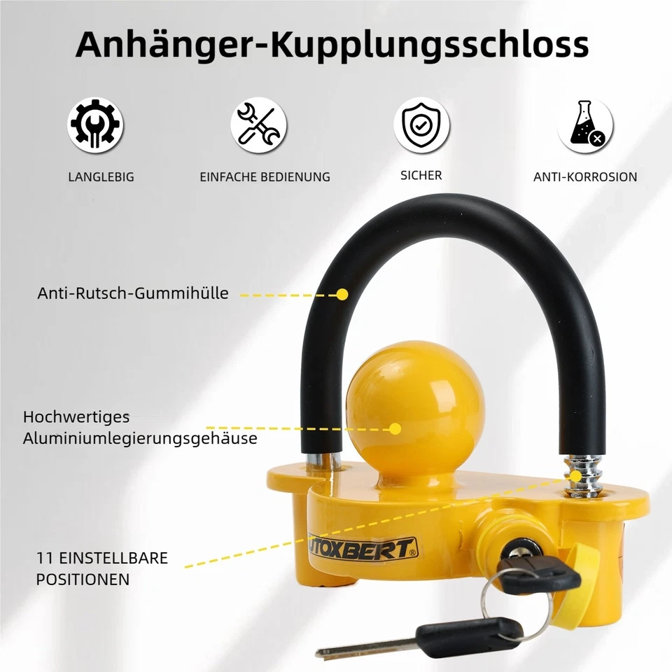 Anhängerschloss Anhänger Diebstahlschutz Kupplungsschloss Anhängerkupplung 50mm, - Bild 4 von 4