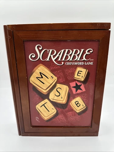 Scrabble Vintage Game Collection Wooden Library Book Shelf Wood Box Parker Bros