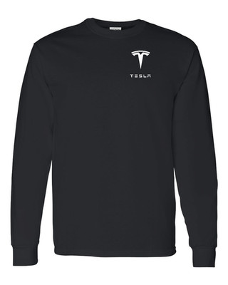 TESLA, EV LOGO, BLACK LONG SLEEVE SHIRT, Model 3 ( SIZE S to 4XL ) FREE SHIPPING