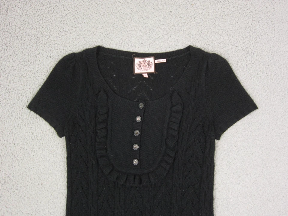Vestido Suéter Juicy Couture Para Mujer Pequeño Negro Merino Cachemira Tejido con Cable Foto 2 de 4