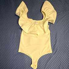 MISA Ivory Solid Ruffle Sleeve One-Piece Bodysuit Women s Size S Regular
