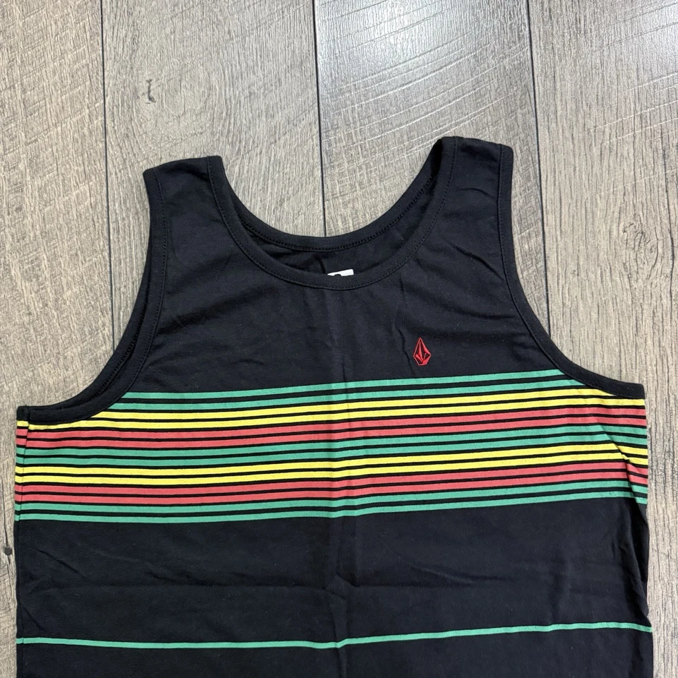 Vintage Surf Volcom Tank Top Youth Large Black Rasta Sleeveless Shirt Reggae Y2K - Image 2 of 4