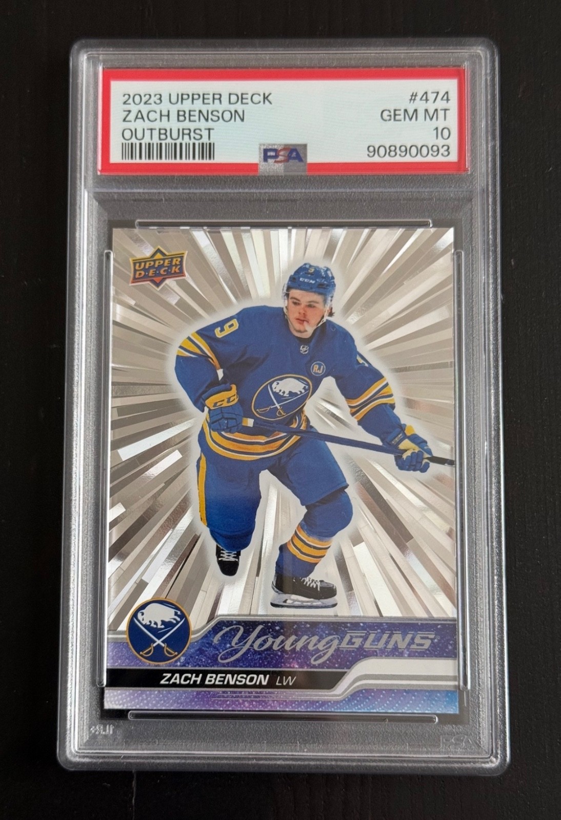 2023-24 Upper Deck Series 2 Young Guns Silver Outburst #474 Zach Benson PSA 10