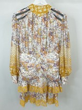 BEULAH NWT Ruched Waist Boho Floral Mini Size M Yellow and White Women Dress