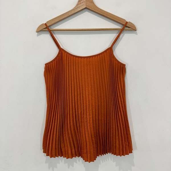 Seed Heritage Top Women AU 6 Pleated Cami Spaghetti Strap Rust Orange