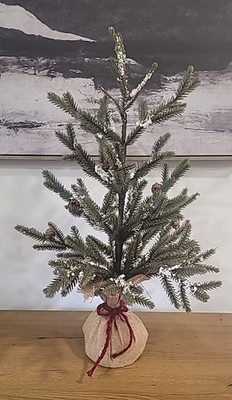 23''H Artificial Tabletop Realistic Branch Snowy Christmas Tree-Tied Burlap Base