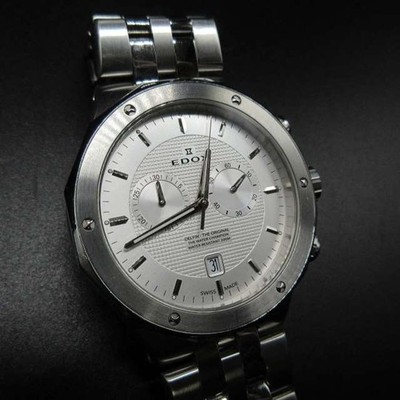 EDOX Delfin Chronograph 10110-3M-AIN Quartz Mens Watch Stainless Steel Used