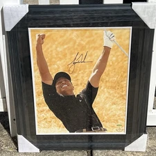 Upper Deck TIGER WOODS AUTOGRAPHED “ Yellow Background “ 16 X 20 Framed Photo