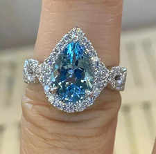 2Ctw Pear Lab Created Blue Topaz Halo Women's Wedding Ring 14K White Gold Plated