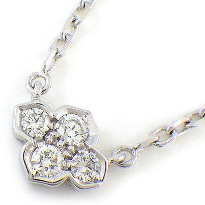 Cartier Halskette Hindu Lotus Seerose Blume 4 Punkt Diamant 750 Weißgold