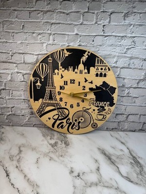 Paris Wall Clock Handmade Wooden Decor   11.5in Birch Plywood France Gift