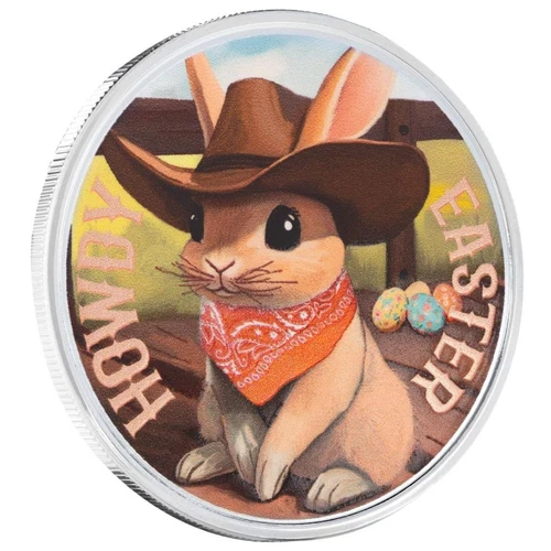 1 oz Silver Round Easter Bunny Western Hops .999 Silver w/ Color Artwork