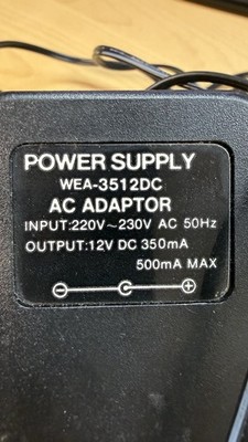 Power Supply WEA-351 2DC AC Adaptor In 220V-230 V 50 HZ OUT12V DC 350 mA L 1