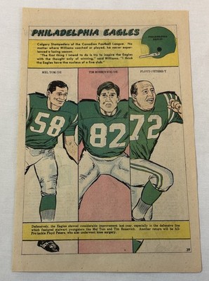 1969 cartoon page ~ MEL TOM, TIM ROSSOVICH, FLOYD PETERS Philadelphia Eagles