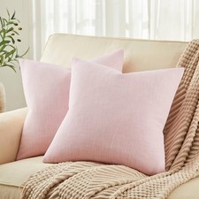 Rustic Cotton Linen Throw Pillow Covers Set of 2, 16" x 16" Pack of 2 Pink