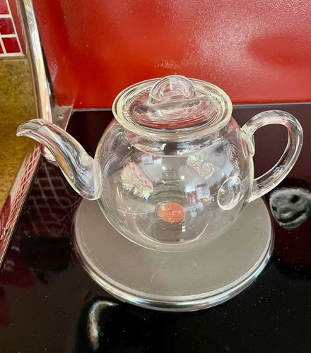 Vtg PYREX Round Clear Glass 4-Cup Teapot by Frederick Carder with Lid