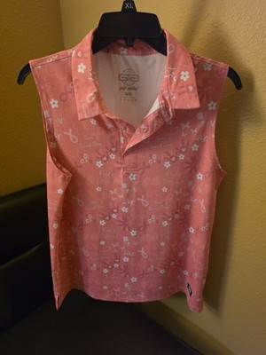 Golf Addict Women's M Pink/White Sleeveless Collared Floral Ribbon Polo
