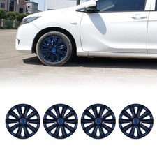 15in Wheel Covers Hubcaps Black Blue Lacquer Abs Set Of 4 Universal For Cars