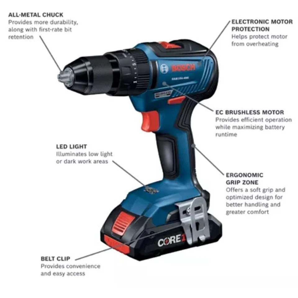 Bosch GXL18V 240B22 18V Brushless Cordless Combo Kit with 2 Ah Power Batteries - Image 4 of 4
