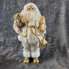 White Gold Santa Claus Figure Teddy Bear Lantern Christmas Decor Holiday Read