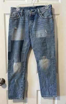 Levi's Anthropology 501 CT Selvedge Stacked Patchwork Jeans Size 25 x 32 Women s