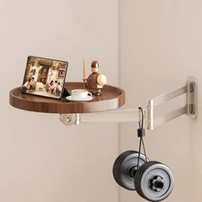 Foldable Wall Mount Bedside Table Round Shelf Nightstand Phone Coffee Holder