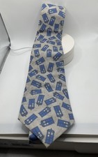 VINTAGE OFFICIAL DOCTOR WHO Gray TARDIS Themed Novelty NECKTIE