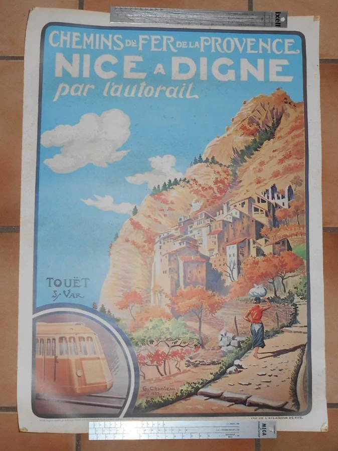 Affiche, chemin de fer de la provence de nice à digne par l autorail - Photo 1/4