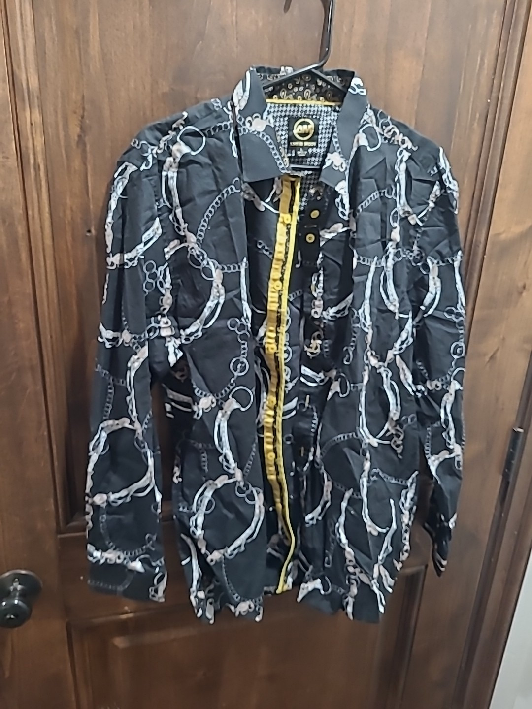 Ameri Mode Chains Black Button Down Shirt Size La… - image 1