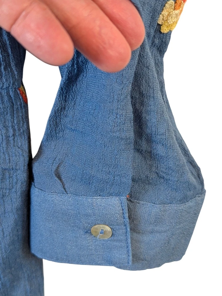 Blusa Boho Campesina Figueroa & Flower Mujer XL Azul Bordado Botón Top Foto 4 de 4