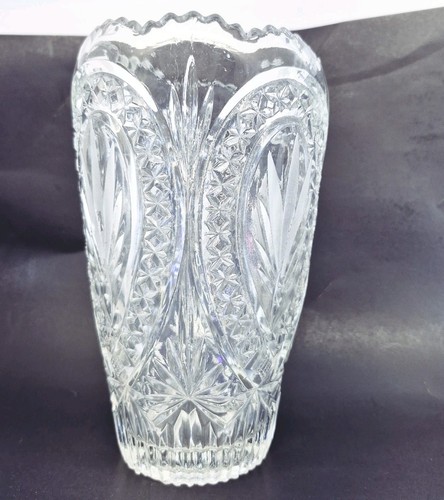 VTG Czech Bohemia Clear Cut 24% Lead Crystal Glass Vase 8" - Art Glass - Heavy - Picture 6 of 15