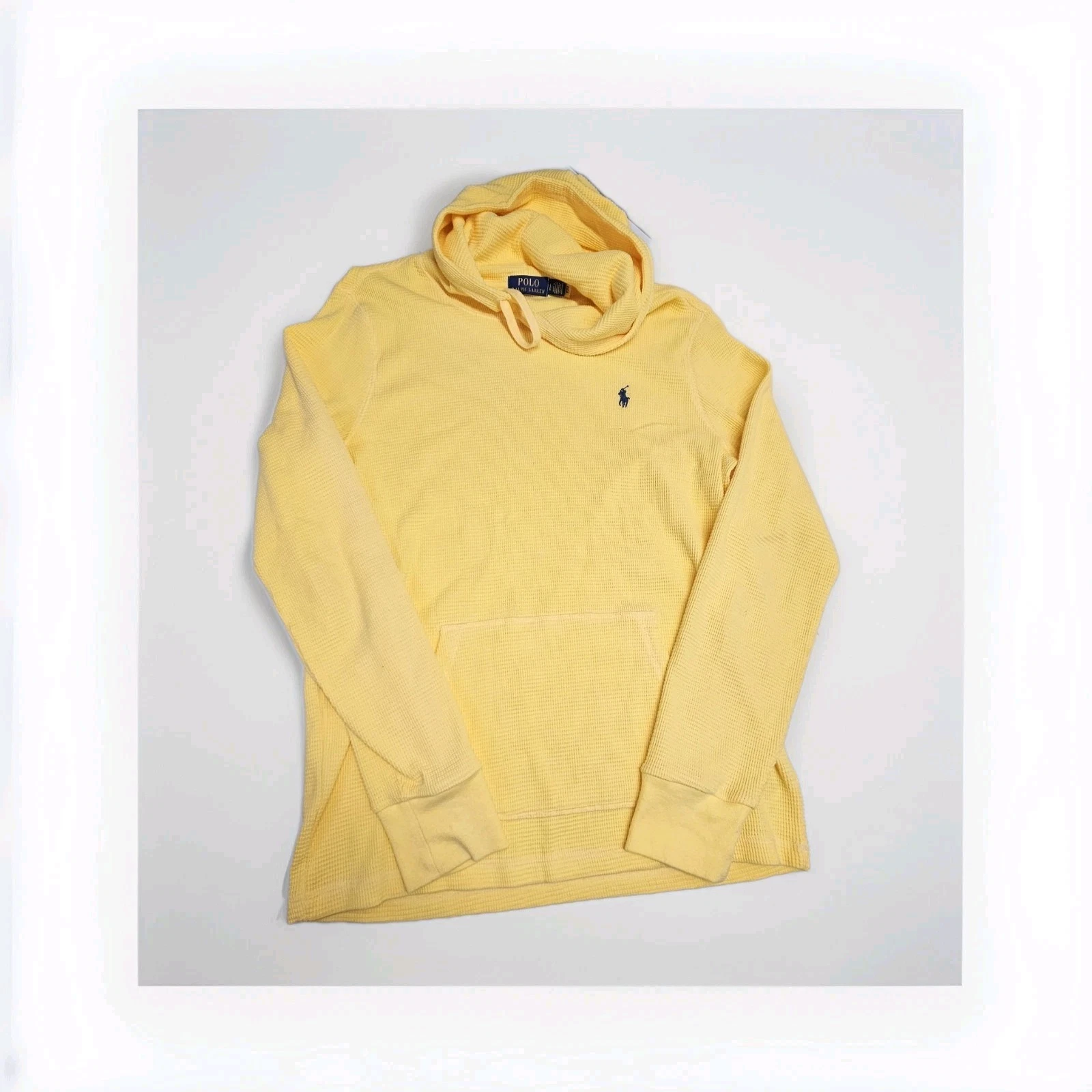 Polo Ralph Lauren Men' Yellow Solid Cotton Waffle Knit Thermal Pullover Hoodie L
