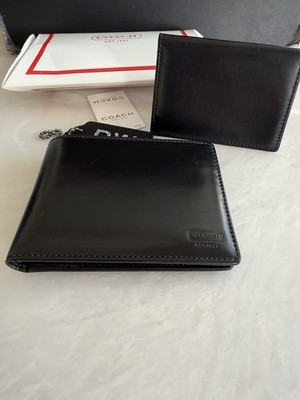 NWT COACH VINTAGE BLACK WATER BUFFALO LEATHER BIFOLD ID REMOVABLE