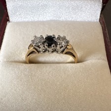 18CT Yellow/White Gold Diamond & Sapphire 3 Stone Engagement Ring