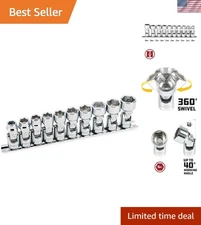 Durable 3/8-Inch Drive Metric Socket Set - 0mm to 19mm Swivel Design, 10 Pieces