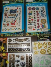 NEW Med Lot Variety Temporary Tattoos 87 total Glow In Dark Jewelry Music Peace