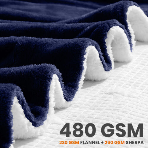 480 GSM Heavy Sherpa Fleece Blanket Soft Warm Sofa Bed Throw Faux Fur Blanket UK - Picture 88 of 132