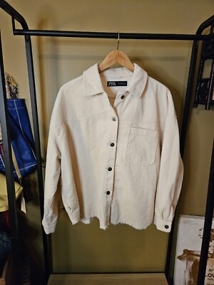 ZARA Frayed Cream Corduroy Shacket Size XXL