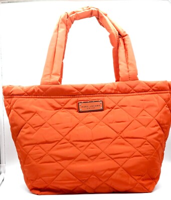 MARC JACOBS Quilted Nylon Zip Logo Tote Bag Mecca Orange