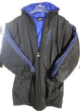 Vintage Adidas Jacket Size XL Insulated Long Hooded Puffer Black Blue - Read