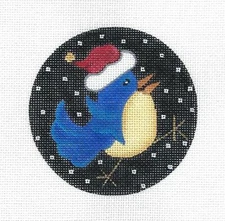 Bluebird in Santa Hat handpainted Needlepoint 4" Ornament Canvas Amanda Lawford
