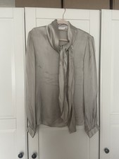 Edina Ronay London 100% Silk Grey Beige Shirt Size M