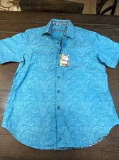 Robert Graham Paisley New Garden Teal Geometric Short Sleeve Sz Med