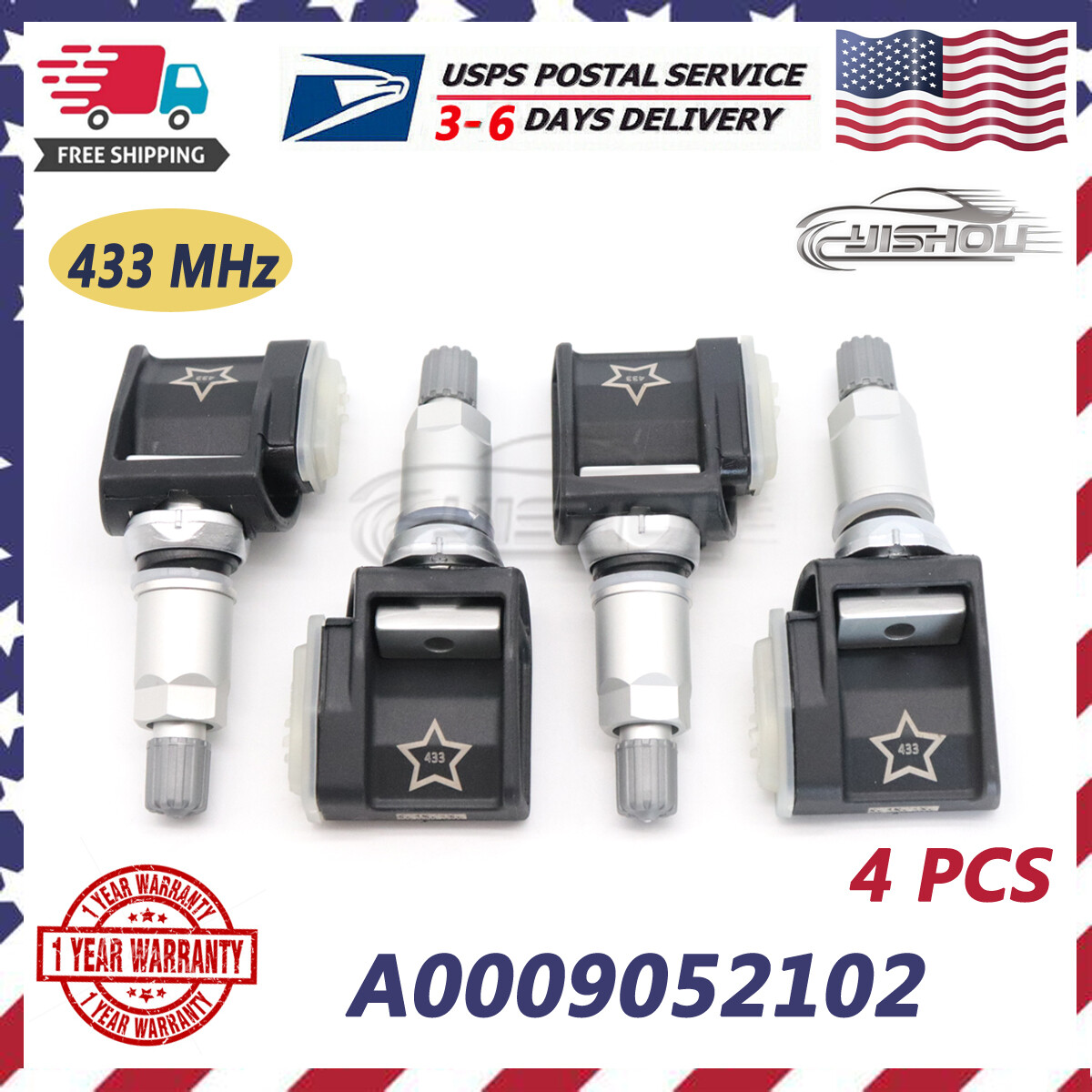 4Pcs TPMS Tire Pressure Sensor A0009052102 For MercedesBenz E300 E400